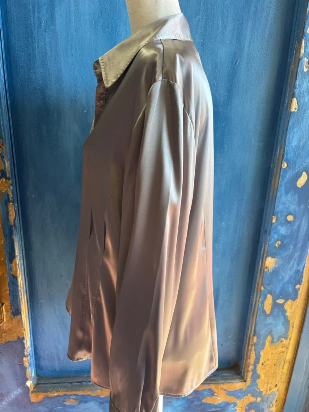 Men's Satin Button-Up Shirt in Taupe